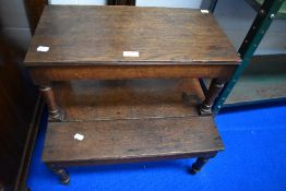 A Victorian library step of two with oak turned supports.