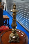 A vintage brass table lamp of foliate design