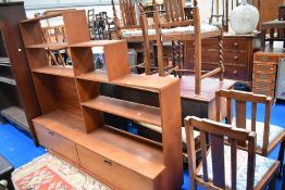 A mid century Teak style display case and cupboard base.