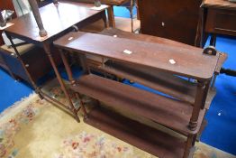 An 18th century side table AF and two wall mounted shelves.