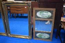 An early 20th century tryptich mirror with a similar gilt framed mirror,
