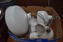 One large and three small reproduction industrial style ceiling lights all of similar design