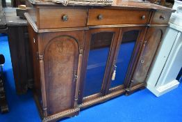 A Reproduction side board base having glazed cupboard and drawers.