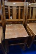 A set of six Beech framed stackable utility chairs.