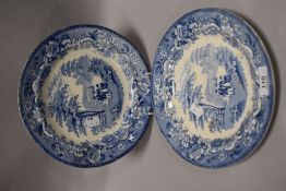 A pair of 19th century pearl ware 'Eton College' pattern plates, by George F Smith, Stockton on
