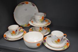 An Art Deco Gibson's Crocus pattern hand painted part tea service.
