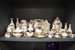 A selection of Royal Albert China 'Old Country Roses' pattern wares, to include vases, mantel clock,