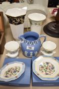 A small quantity of mixed Wedgwood wares, to include Jasper Ware jug, Sarah pattern pin dishes,