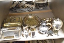 A collection of silver-plated wares, to include entree dish, basket, gravy boat, toast rack,