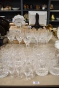 A part suite of cut crystal glasswares, wine glasses, tumblers, sherry glasses