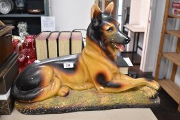 A mid century chalk ware figure of an Alsation dog.