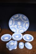 A selection of Wedgwood Jasper ware in pale blue.