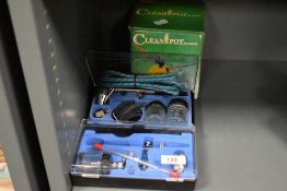 Two cased DMT airbrush systems with hose and clean pot
