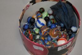 A group of six Victorian glass latticino twist marbles (used) sold along with a selection of other