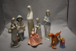 A Royal Worcester Granny Snow candle snuffer/extinguisher (af) two Lladro figures, two Nao