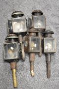 A group of five Victorian carriage lamps, of traditional design and in used condition with damages.