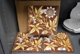 A quantity of Victorian Steele Wood (Stoke on Trent) aesthetic period ceramic tiles, eleven in total