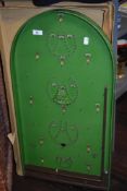 A vintage Corinthian bagatelle board, with original card packaging