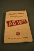 A Glass's index of registration numbers, 1952-1962, spring edition 1962.