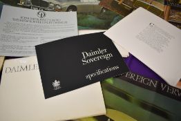 A selection of Daimler Sovereign ephemera, including posters and specifications.