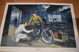 A print, after Rob Adams, Stanley Woods watches the preparation of his 1938 senior TT machine at the