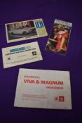 A Vauxhall Viva and Magnum handbook, 1974 dated and similar ephemera, including Maintenance plan for