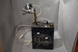 A steampunk table/ workshop lamp made from an original Esso fuel can