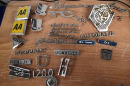 A collection of vintage bonnet and boot name badges and similar, of varied interest.