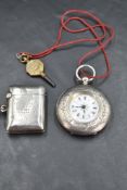 A small continental silver keywound pocket watch having Roman numeral dial with decorative face in