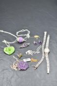 A selection of silver jewellery including dress watch with matching bracelet, earrings, chains