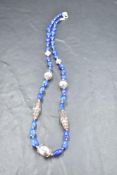 A lapis lazuli and silver bead necklace, approx 22'