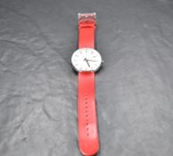 A Mondaine Swiss Railways wrist watch, case no 30362 having baton numeral dial to white face and
