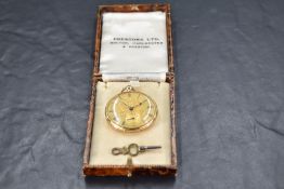 A lady's 18ct gold key wound pocket watch of slim form bearing name Leroy Geneve to movement and