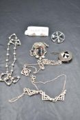 A selection of HM silver jewellery including a moss agate pendant with silver mount and chain,