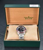 A Rolex Oyster Perpetual Date GMT-Master 'Pepsi' stainless steel automatic wristwatch c1988,