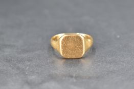 An 18ct gold signet ring of plain form, size O/P and approx 5.5g