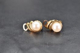 A pair of 9ct gold cultured pearl clip earrings