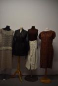 A mixed lot of vintage clothing, comprising; 1960s brocade dress, circa 1940s cream pedal pushers