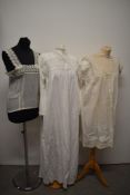 A Victorian nightdress, having lace and a pin tuck detailing to bodice, an early 20th century