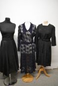 A mixed lot of vintage 40s/50s items, including sheer navy blue embroidered tulle dress, AF, black