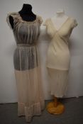Two sheer pale pink nightdresses, including full length nightdress with gathered cuffs, neckline and