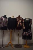 A mixed lot of 1980s party wear, including sequinned top and dress.