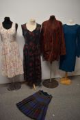 A varied lot of vintage clothing, 1980s floral velvet Laura Ashley pinafore, Laura Ashley cotton