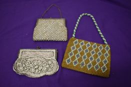 Three beaded and rhinestoned bags, around 1930s.