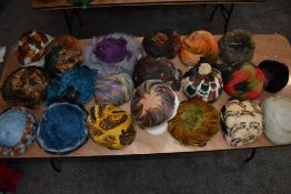 A collection of twenty vintage feather hats, varying styles, sizes and eras, some tremendous