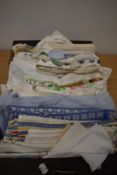 A collection of vintage and antique table linen etc, including embroidered, Irish linen, drawn
