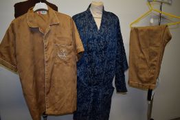A gents retro dressing gown and a pair of vintage oriental style pyjamas.