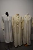 Two Victorian nightdresses, having intricate pin tucks and lace work and a 1920s cotton nightdress