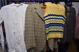 A mixed lot of gents vintage clothing, including 1960s Donegal tweed jacket, tailored by George