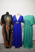 Two bright 1970s maxi dresses and a 1970s cotton Kaftan.